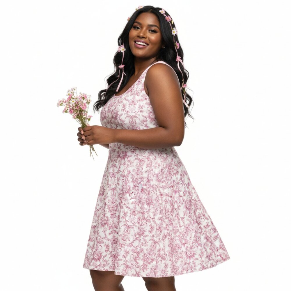 Pink Floral Cottagecore Fit & Flare Dress